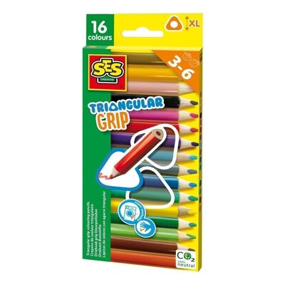 SES CREATIVE Crayons de couleur épais à prise triangulaire pour enfants, 16 pièces, 3 à 6 ans (14692)