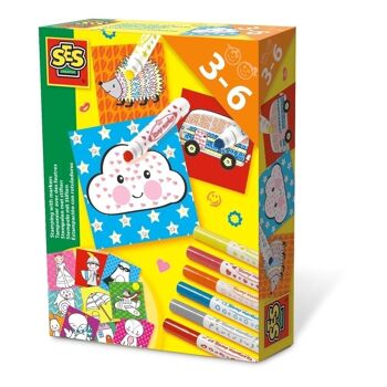 SES CREATIVE Kit de tampons avec marqueurs pour enfants, 6 marqueurs, unisexe, 3 à 6 ans, multicolore (14896) 3