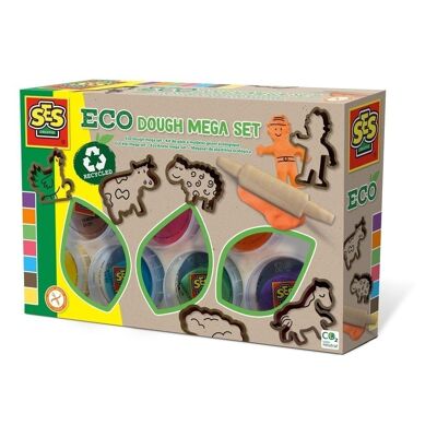 SES CREATIVE Mega set de masa de modelado ecológica para niños con herramientas, 7 botes de 90 g, unisex, a partir de dos años, multicolor (24919)