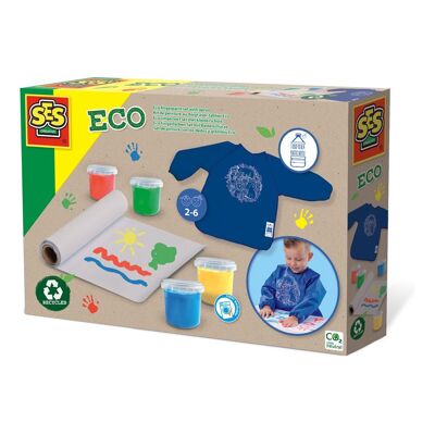 SES CREATIVE Kit de peinture au doigt écologique avec tablier pour enfant, 2 ans et plus (24924)