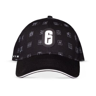 TOM CLANCY'S RAINBOW SIX Parche con logotipo de asedio con gorra ajustable con estampado de operador en toda la superficie, negro (SB0032486IX)