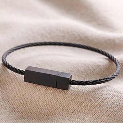 Pulsera de alambre fino de acero inoxidable para hombre en negro