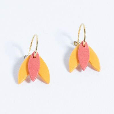 Boucles d'oreilles en porcelaine pétale jaune et rose