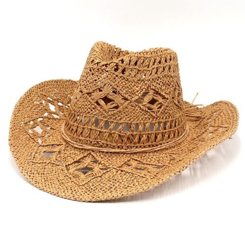 Warping Brim Cowboy Crochet Straw Hat