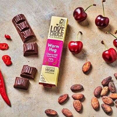 Regalo de San Valentín Barra de chocolate vegana WARM HUG Cherry Chilli 79% 40 g ecológico