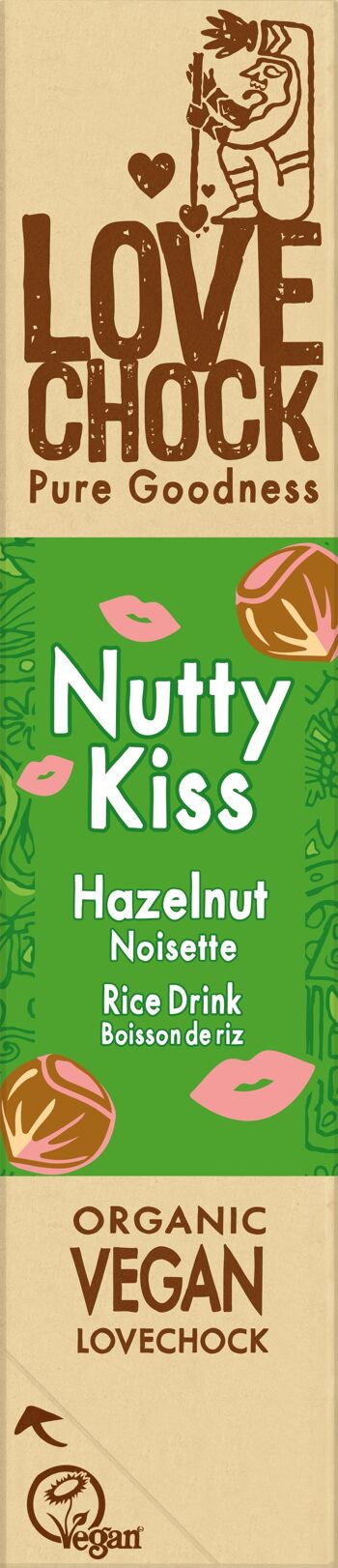 Valentine's gifting Vegan chocolate bar NUTTY KISS Rice drink & Hazelnut 64% 40 g organic 2