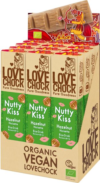 Valentine's gifting Vegan chocolate bar NUTTY KISS Rice drink & Hazelnut 64% 40 g organic 4