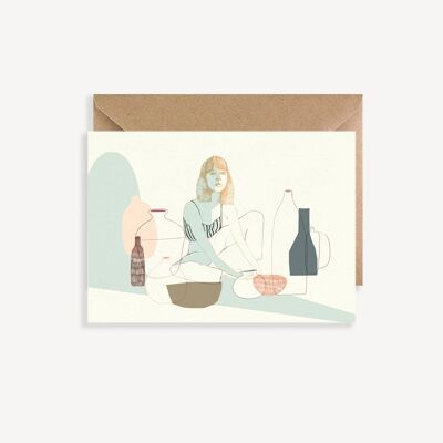 Carte postale illustrée - avec enveloppe - La Fille aux Céramiques