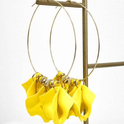 Hoop earrings in resin and crystal - Stainless Steel - Yellow