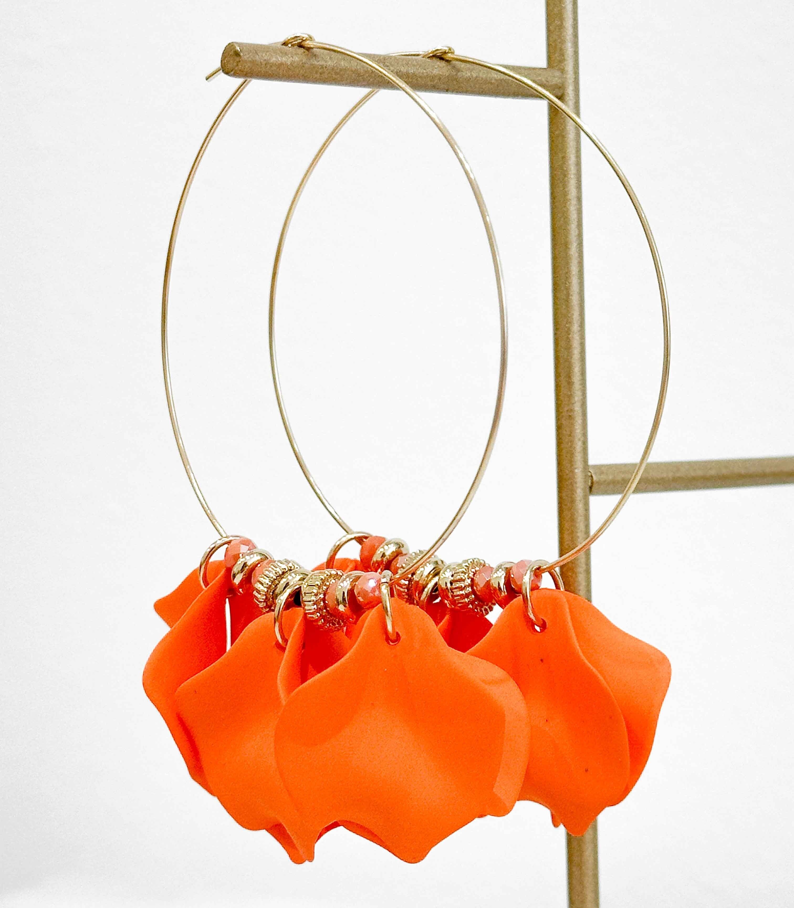 Boucles d'oreilles créoles en résine et cristal - Acier Inoxydable - Orange