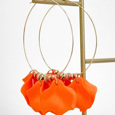 Hoop earrings in resin and crystal - Stainless Steel - Orange
