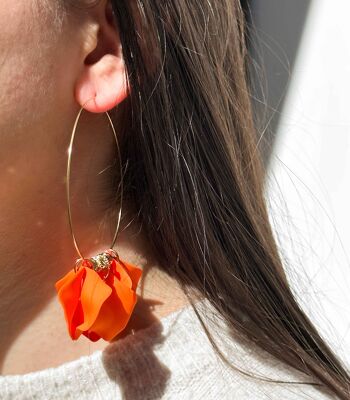 Boucles d'oreilles créoles en résine et cristal - Acier Inoxydable - Orange 3