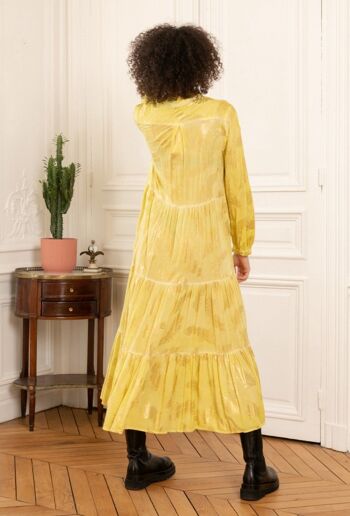 Robe longue coupe ample à fronces , imprimé avec effet doure 3