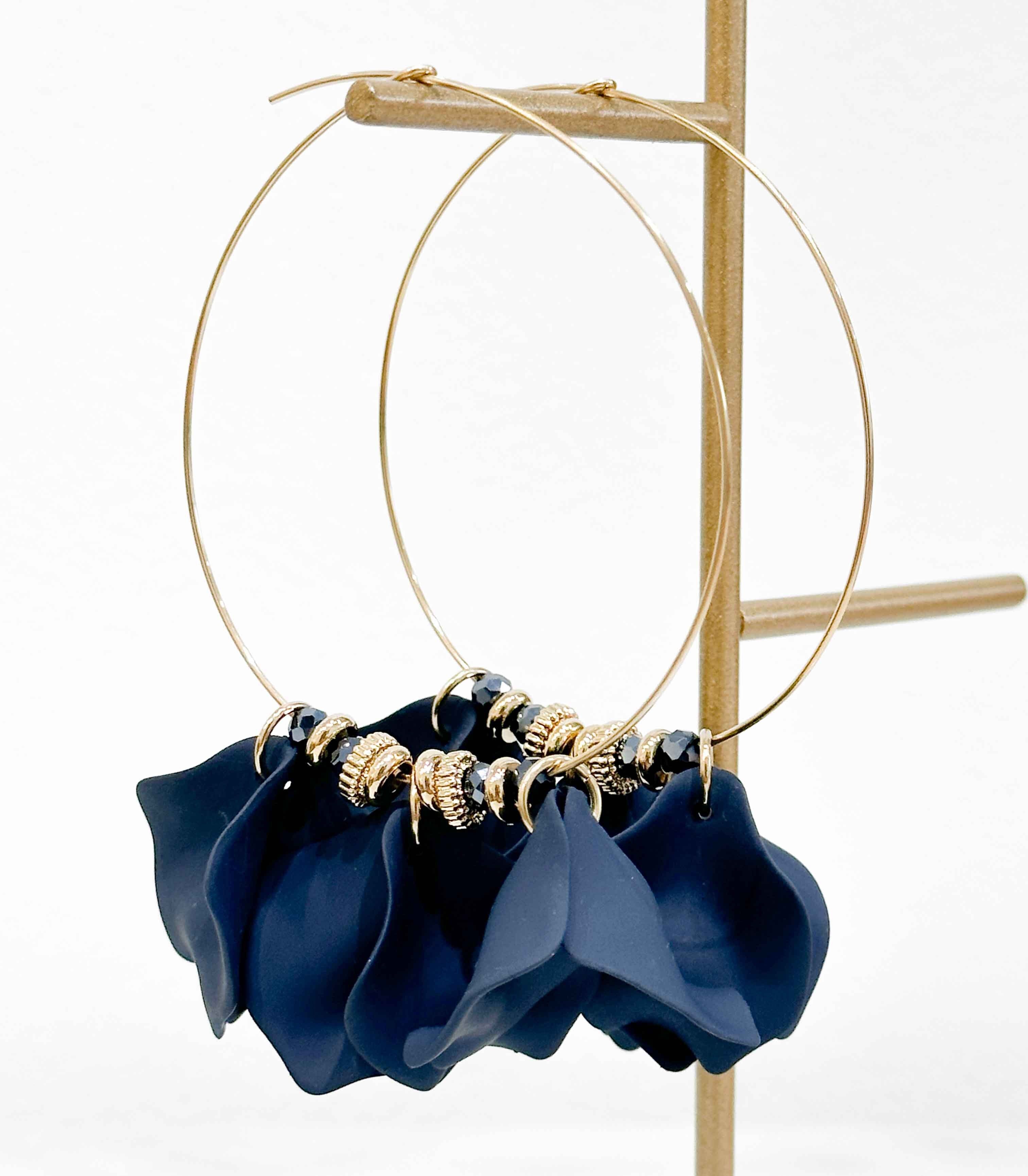 Creolen aus Harz und Kristall - Edelstahl - Dunkelblau