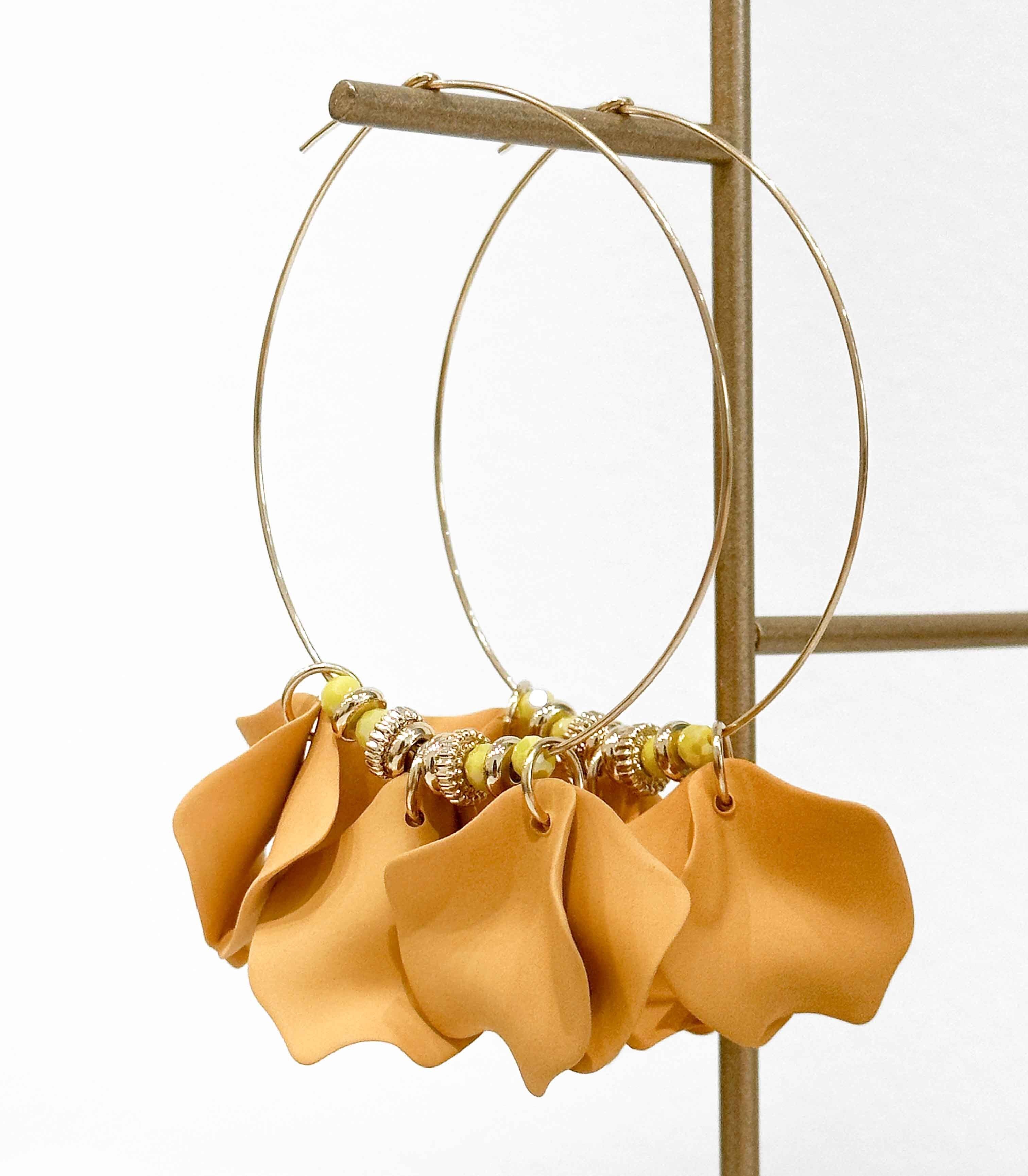 Boucles d'oreilles créoles en résine et cristal - Acier Inoxydable - Camel