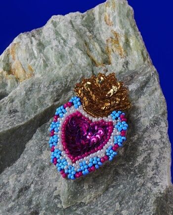 Broche Coeur ex-voto - bleu ciel 1