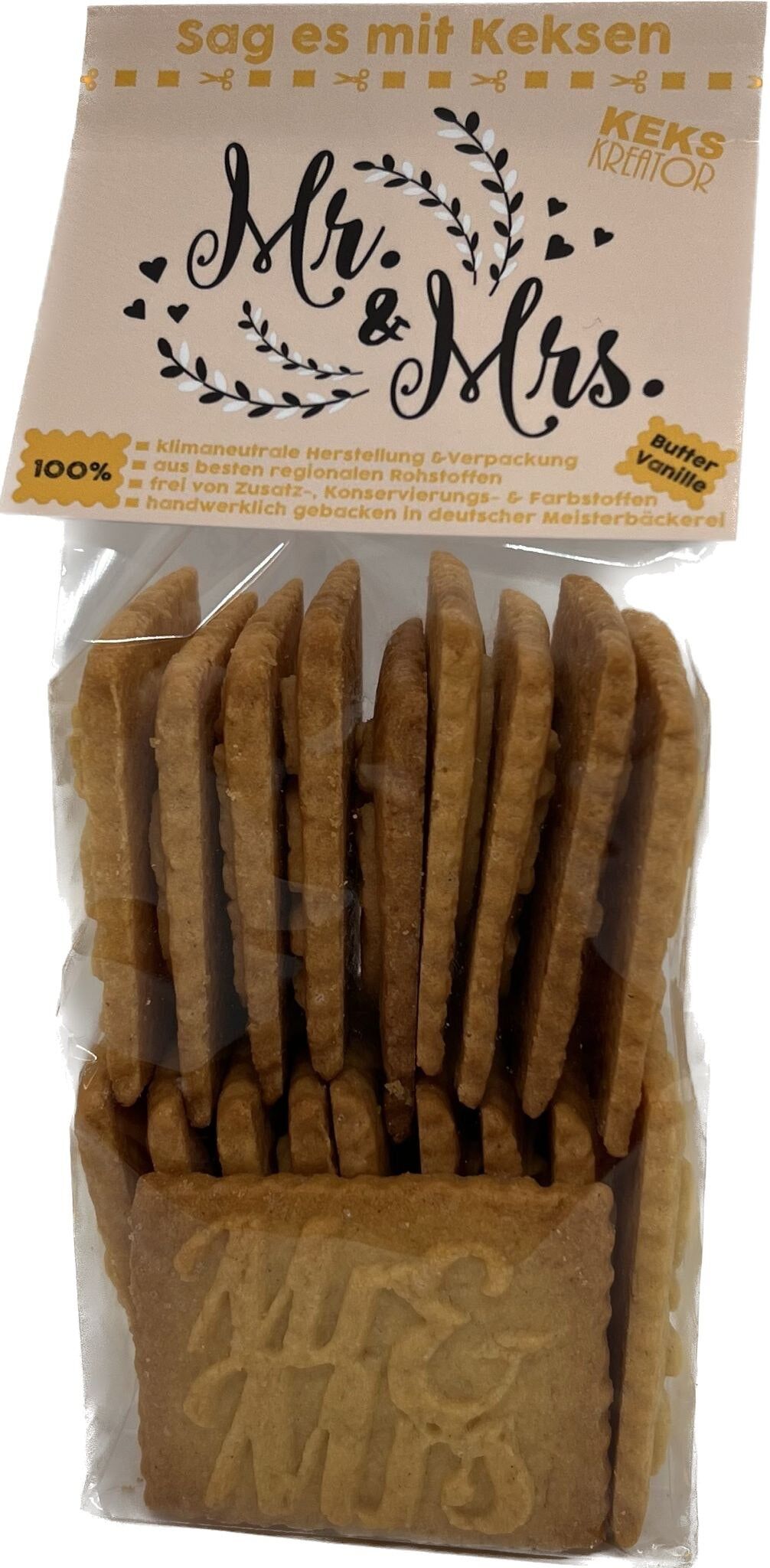 Biscotti con logo Mr & Mrs (burro vaniglia).