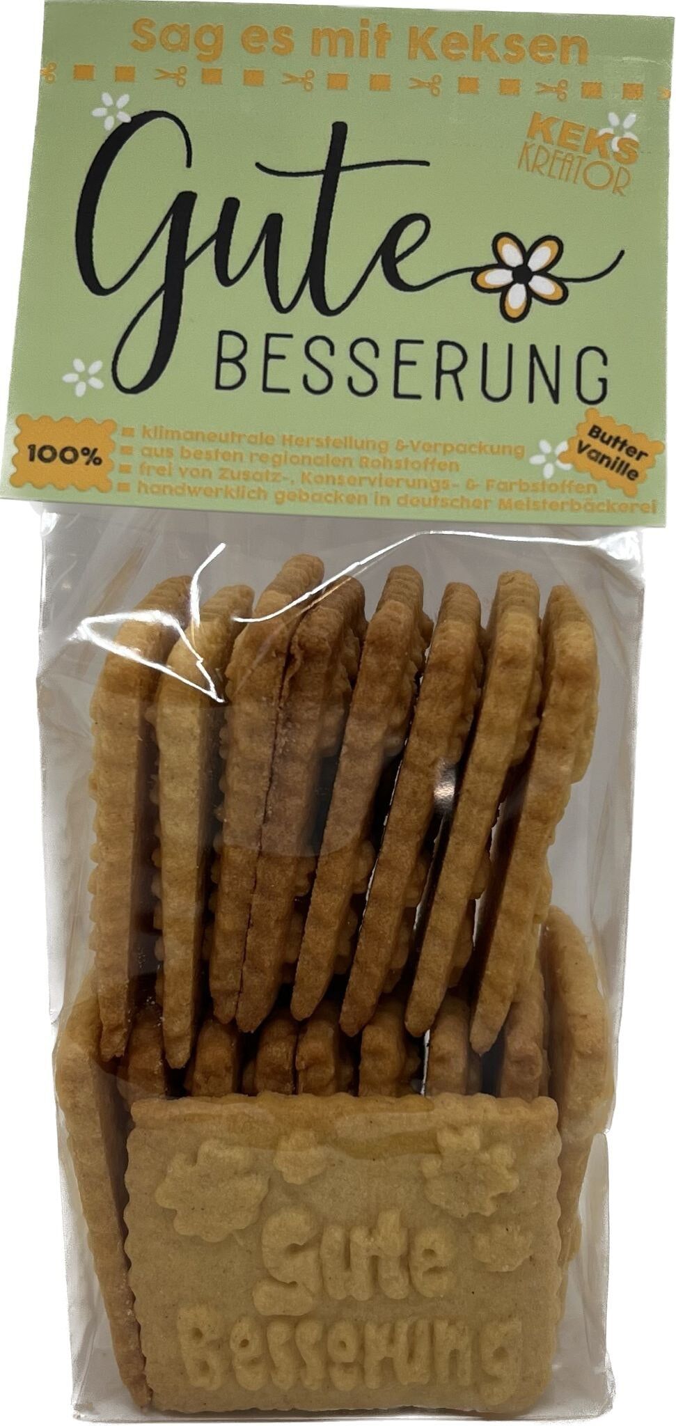 Guarisci presto biscotti logo (burro vaniglia).