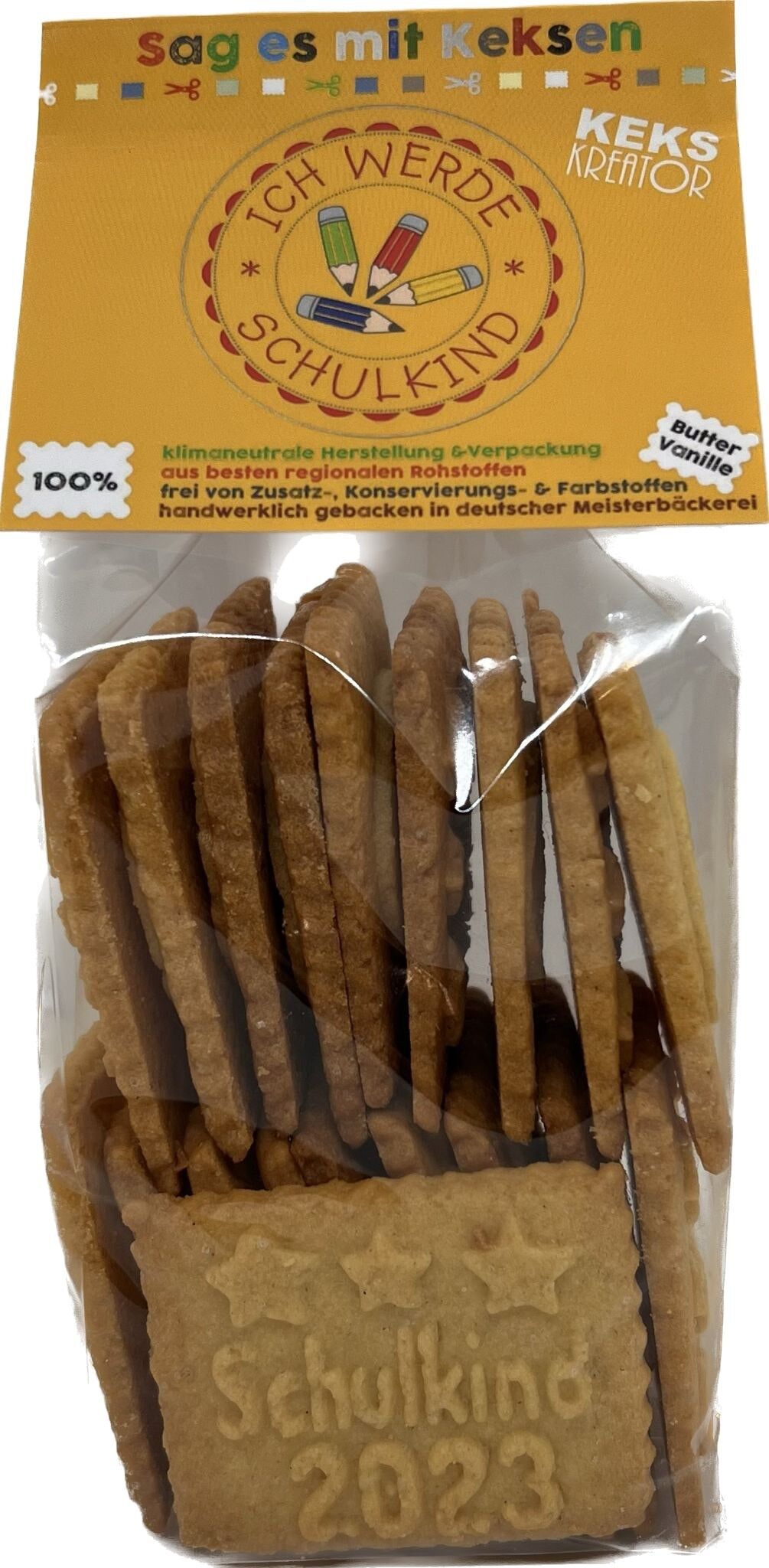 Biscotti con logo di iscrizione (burro vaniglia).