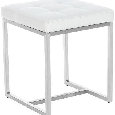 Barci Hocker weiß 40x40x48 weißes Kunstleder Edelstahl