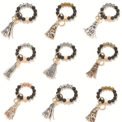 Wooden Beads Tassel Bracelet Key Chain