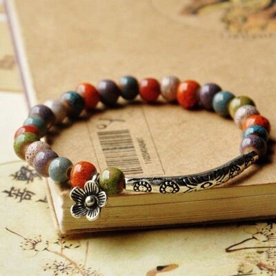 Women's Ethnic Style Flower Glaze Bead Ceramic Bracelet