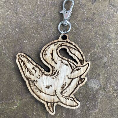 Happy Mosasaur Engraved Wooden Charm
