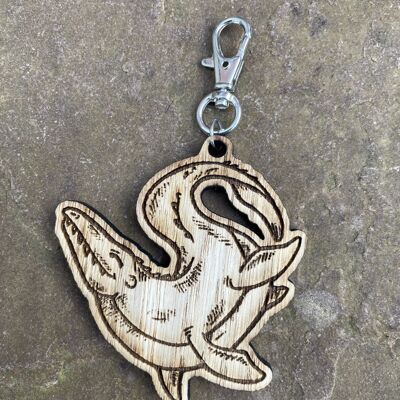 Happy Mosasaur Engraved Wooden Charm