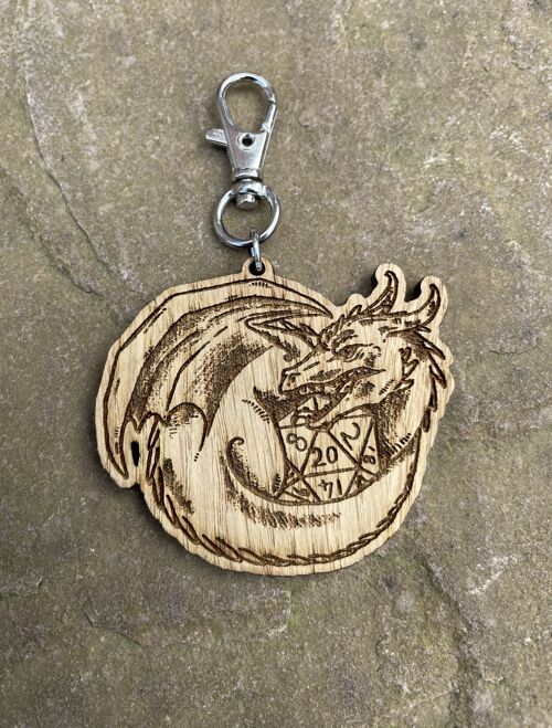 Dice Guardian Engraved Wooden Charm Keyring