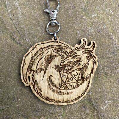 Dice Guardian Engraved Wooden Charm Keyring