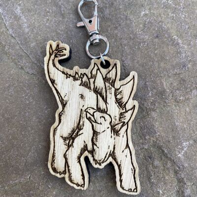 Happy Stegosaurus Dinosaur Engraved Wooden Charm Keyring