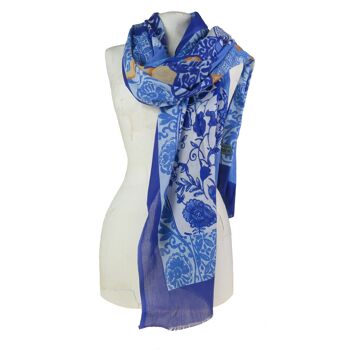 Etole en coton motif vases chinois et chinoiserie bleu Canton, inspiration Asie 3