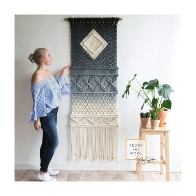 Macrame Wall Hanging - Dyed Diamond Tapestry - "Doris"