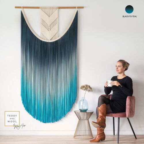 Tall Vertical Wall Hanging - LAUREN - Black - to - teal