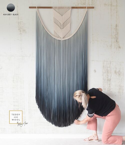 Tall Vertical Wall Hanging - LAUREN - Grey Turquoise