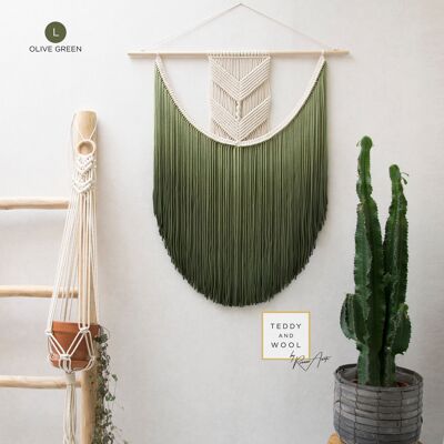 Macrame Fiber Art - Scegli la dimensione e il colore perfetti - "EVA" - Verde oliva - XL (34" x 47")