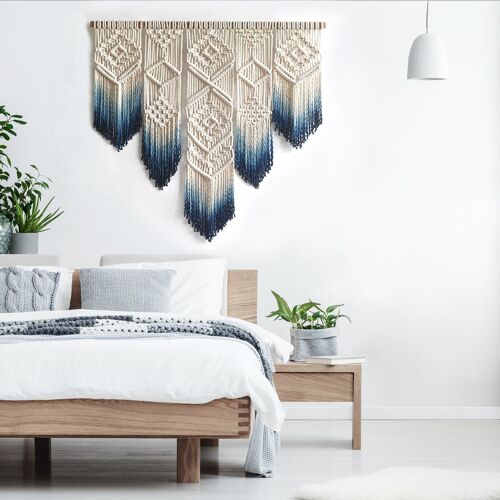 Geometric Macrame Wall Hanging -  ISA - Navy Blue - Normal 39.5" x 38.5"