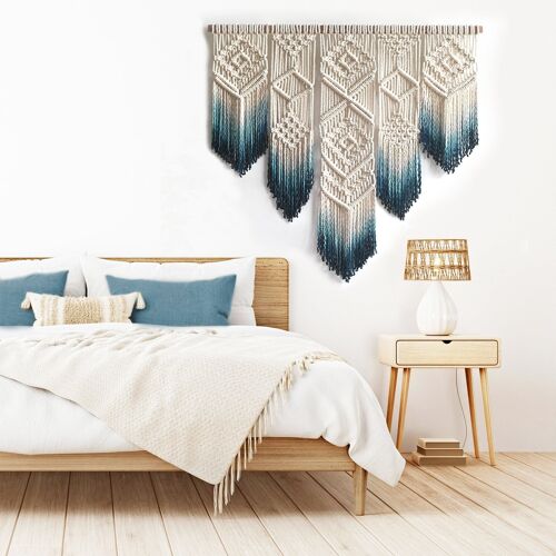 Geometric Macrame Wall Hanging -  ISA - Grey Turquoise - XL 79" x 77"