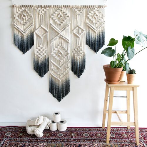 Geometric Macrame Wall Hanging -  ISA - Ash Grey - Normal 39.5" x 38.5"