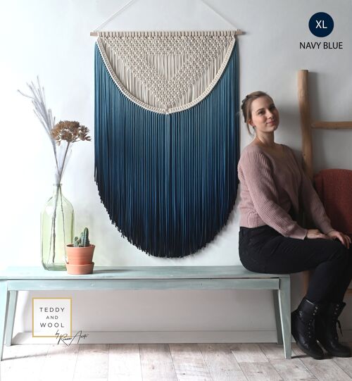 Dip-dyed Textile Wall Art - ALEXA - 3XL: 58" x 60" - Navy Blue