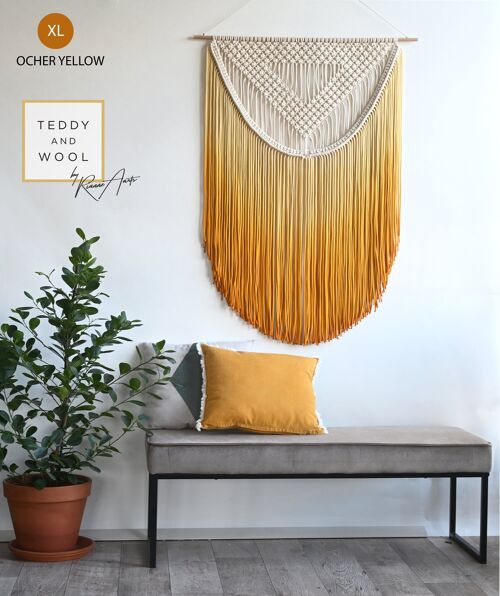 Dip-dyed Textile Wall Art - ALEXA - XL: 34" x 47" - Ocher Yellow