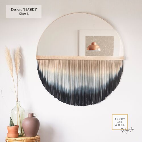 Extra Large Handmade Fringe Mirror - Medium: Ø 31.5 - Seaside