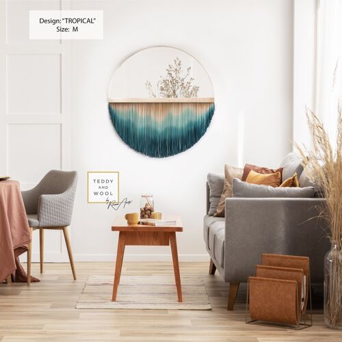 Extra Large Handmade Fringe Mirror - Large: Ø 35.4 - Tropical