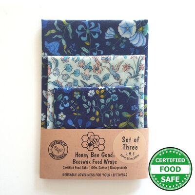 Made with Liberty Fabric | 3 (L,M,S) Beeswax Wraps | Handmade in the UK | Coastal