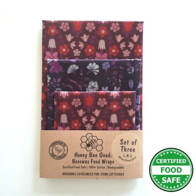 Made with Liberty Fabric | 3 (L,M,S) Beeswax Wraps | Handmade in the UK | Hampstead
