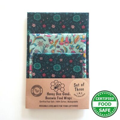 Made with Liberty Fabric | 3 (L,M,S) Beeswax Wraps | Handmade in the UK | Manor