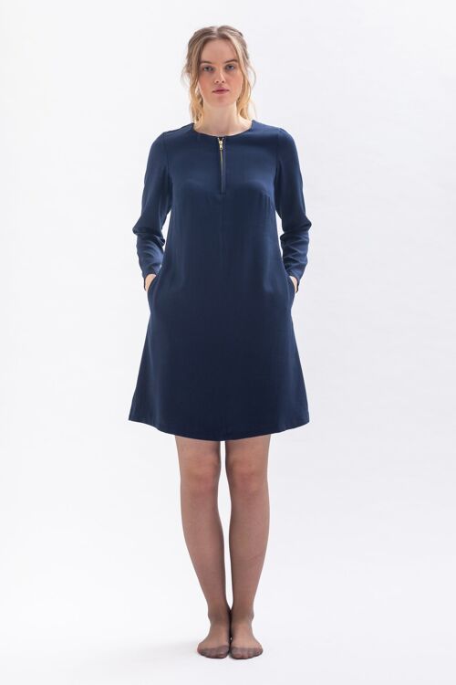 A-linen Kleid "KLA-RA" in Blau aus Tencel