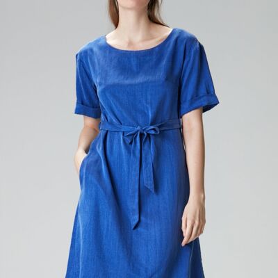 Blue summer dress with sleeves "MI-LAA" made from Bemberg Cupro