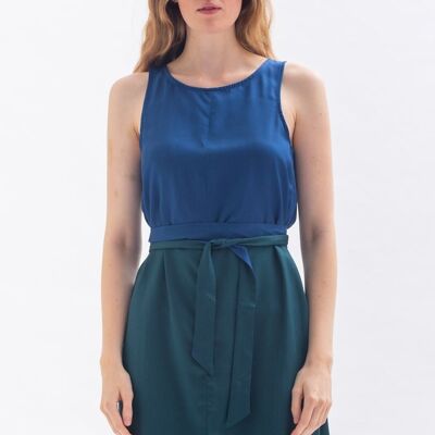 Knee-length "TULPINA" dress in blue and green made of Tencel