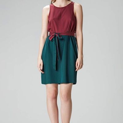 Knee-length "TULPINA" dress in bordeaux and green made of Tencel